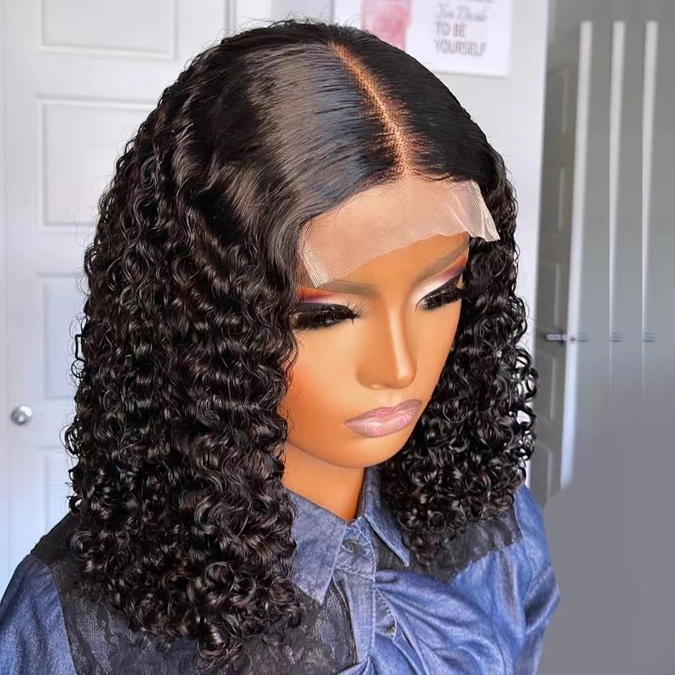 Human Hair Wigs Front Lace Wig Set Independent Station Hot Selling Black Small Curly Wig Cap In Stock