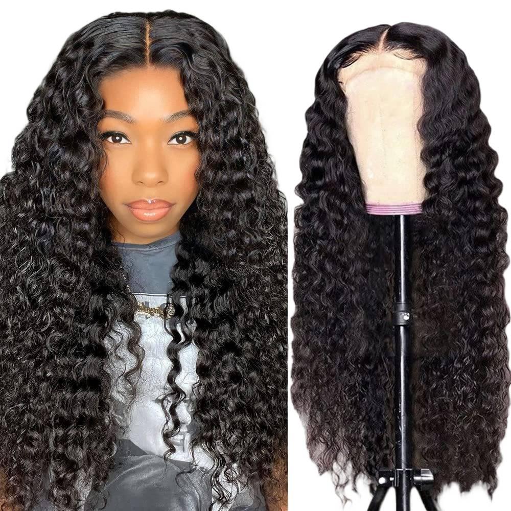 Hot New Women's Lace Wig Black Middle Part Long Curly Hair Hand-Wrapped Small Curly Wig