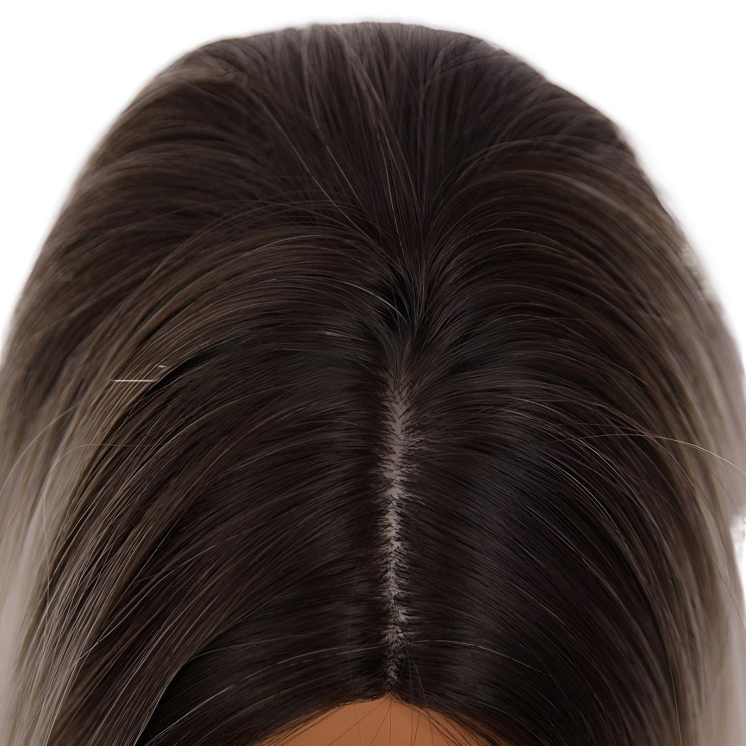 Fashion Platinum Blonde Highlight Bob Wig - Easy Care Synthetic Fiber Hair, Trendy Middle Part Style