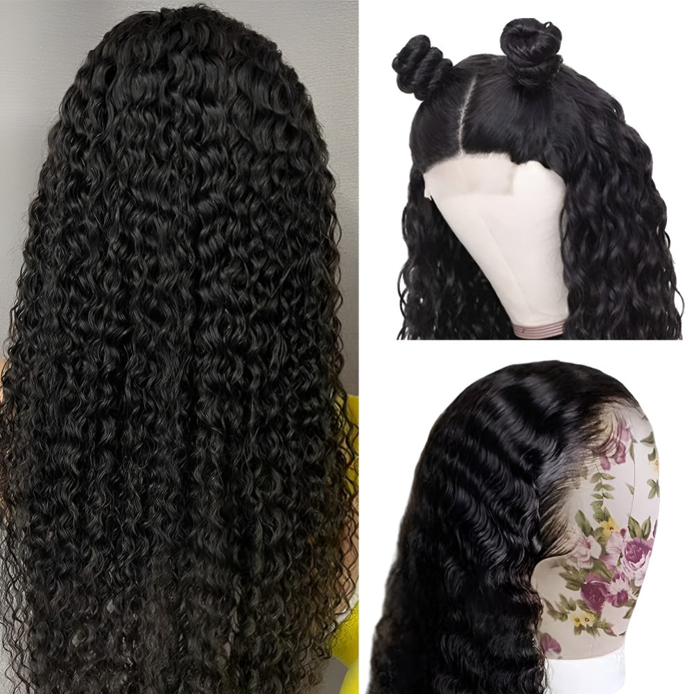 Hot New Women's Lace Wig Black Middle Part Long Curly Hair Hand-Wrapped Small Curly Wig
