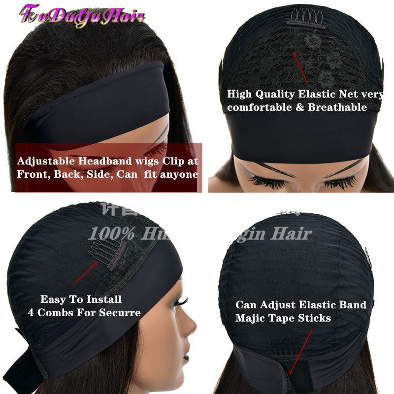 Ice Silk Headband Wig Straight Human Hair Long Straight Wig