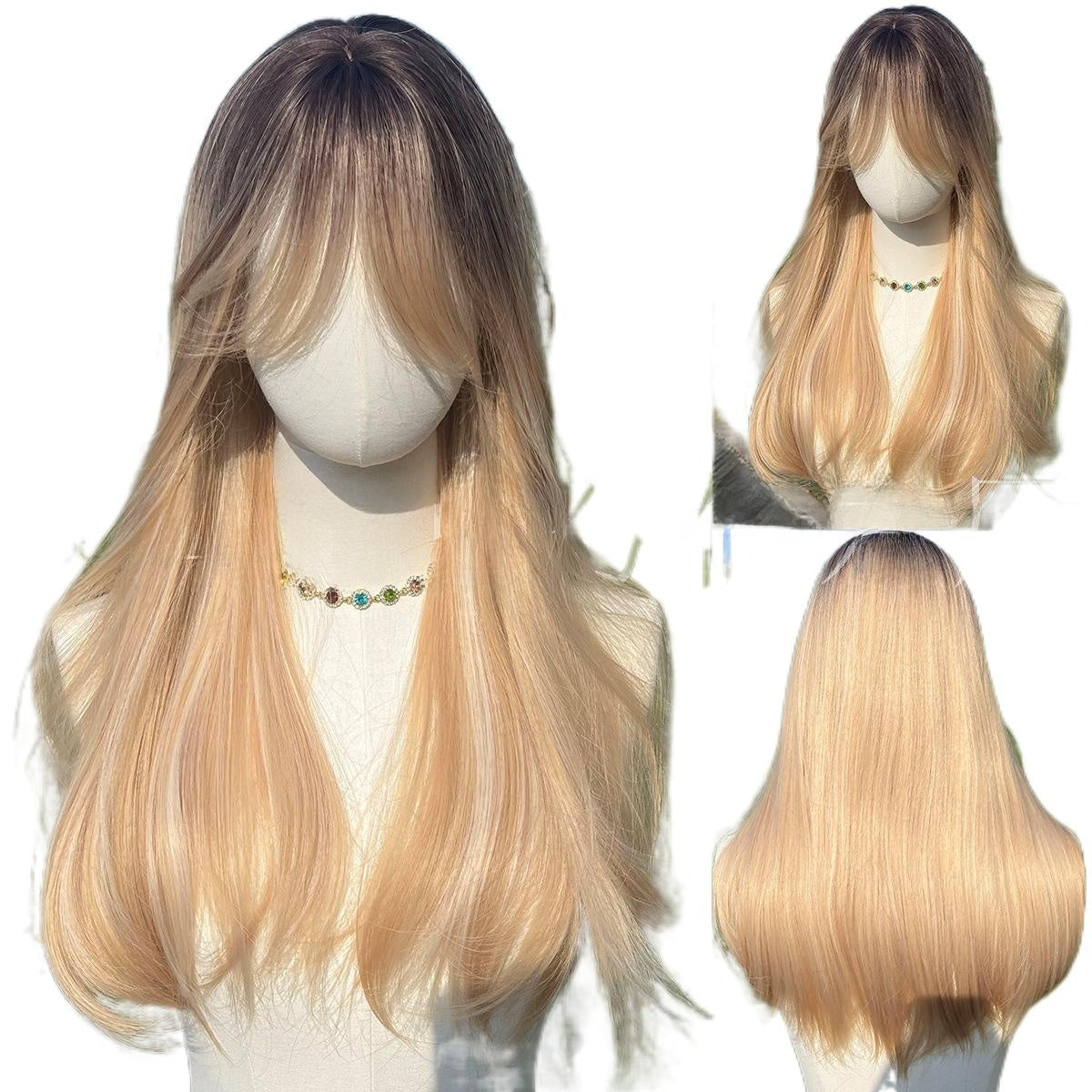 Hot-selling Golden Brown Gradient Curly Bangs Wig Hot-selling Wig