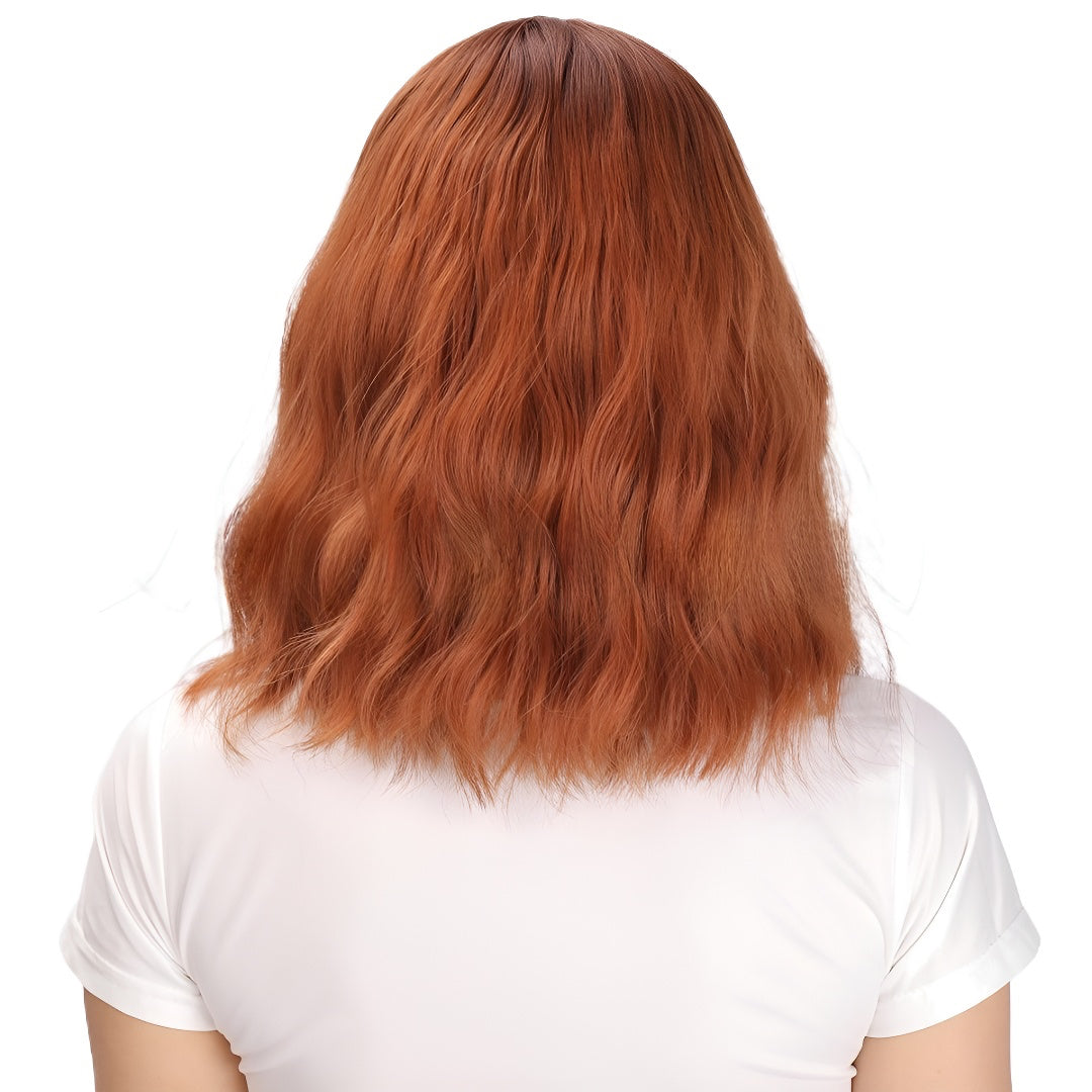 Brown Wig with Bangs for Women, Curly Hair, Air Bangs