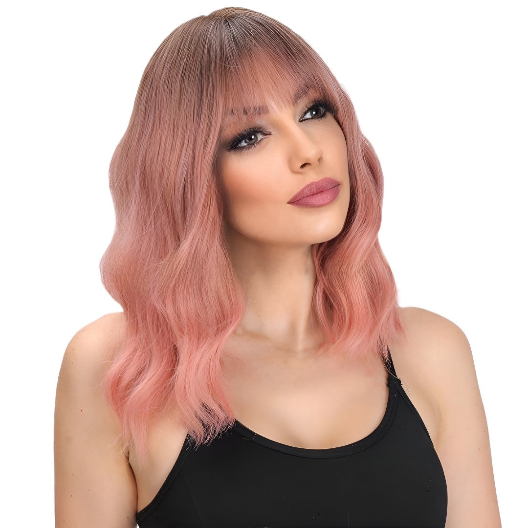 Fashion Wig Pink Short Hair Curly Slightly Curled Air Bangs