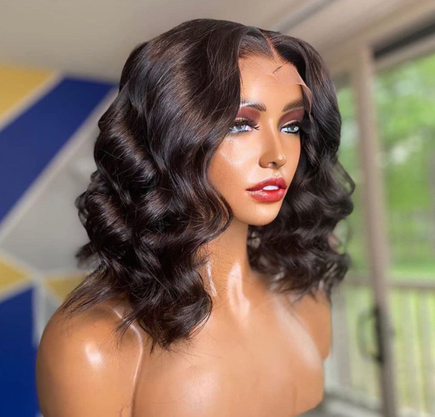 hai Fashion Wig for Women Short Curly Hair Middle Part Wavy Full Wig