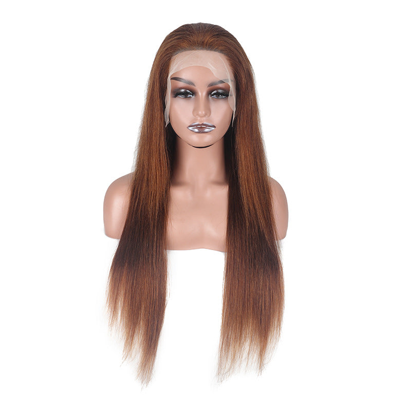 Front Lace Wig Real Human Hair Brown Long Straight Full Wig Hot Sale Model
