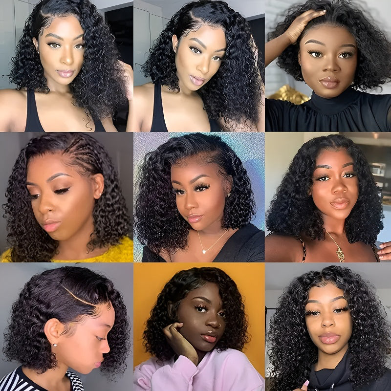 Women's Wig Small Curly Corn Perm Fluffy Afro Short Curly Hair Middle Part Bangs Full Head Wig