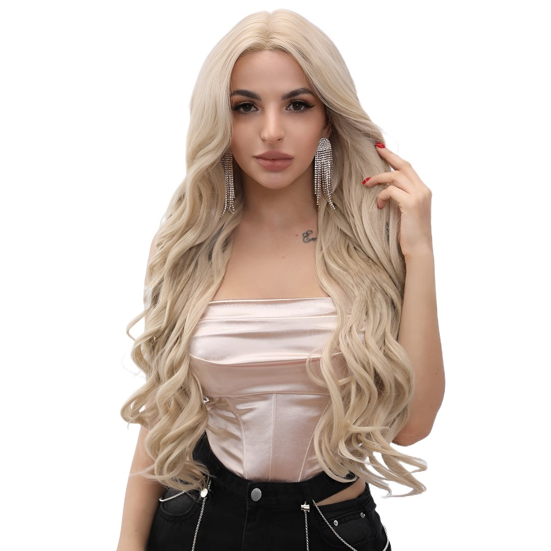 Fashionable Wig Light Blonde Big Wave Long Hair Lace Front Wig